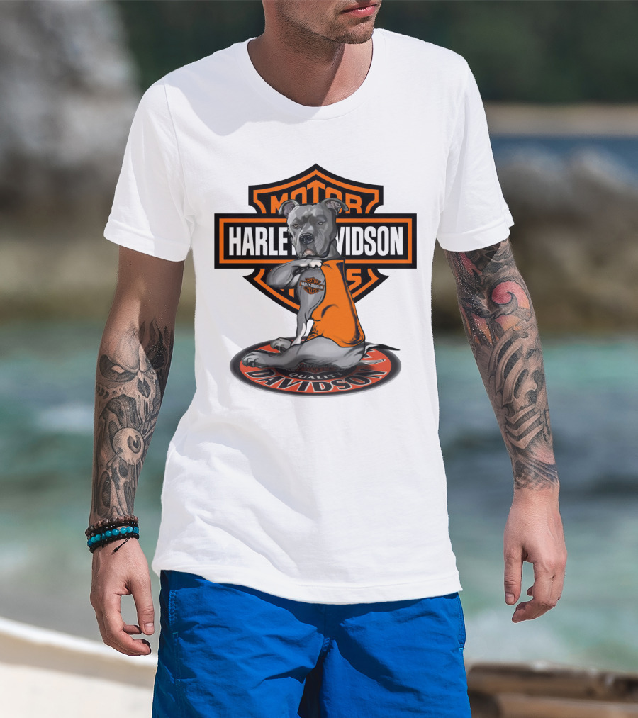 Harley Davidson Motor Cycles Pitbull Dog T-Shirt
