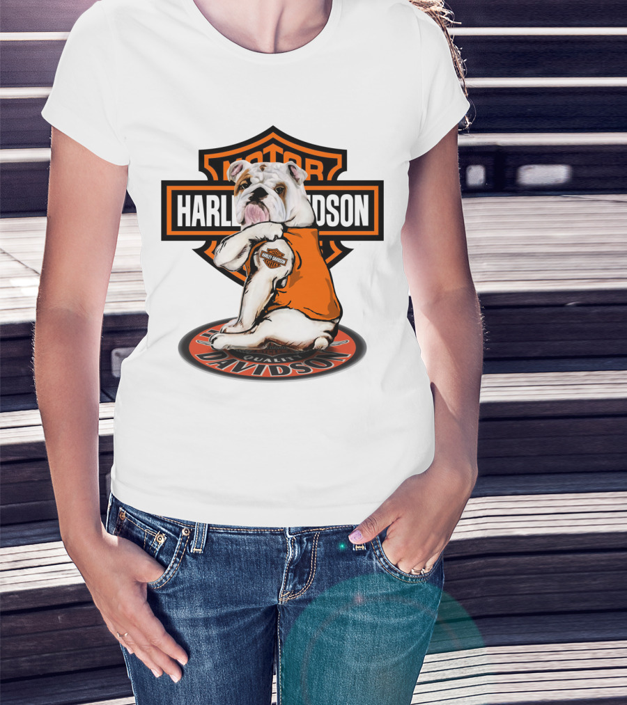 Harley Davidson Motorcycles Bulldog Emblem Orange Vest T-Shirt