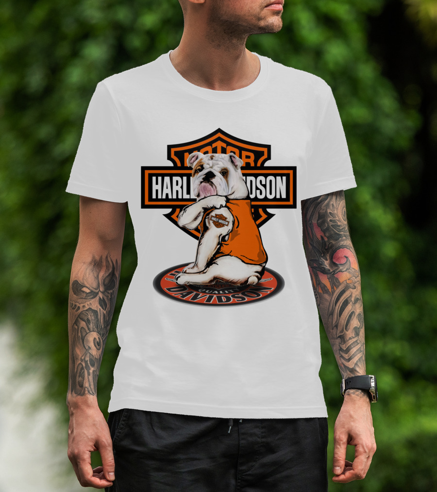 Harley Davidson Motorcycles Bulldog Emblem Orange Vest T-Shirt
