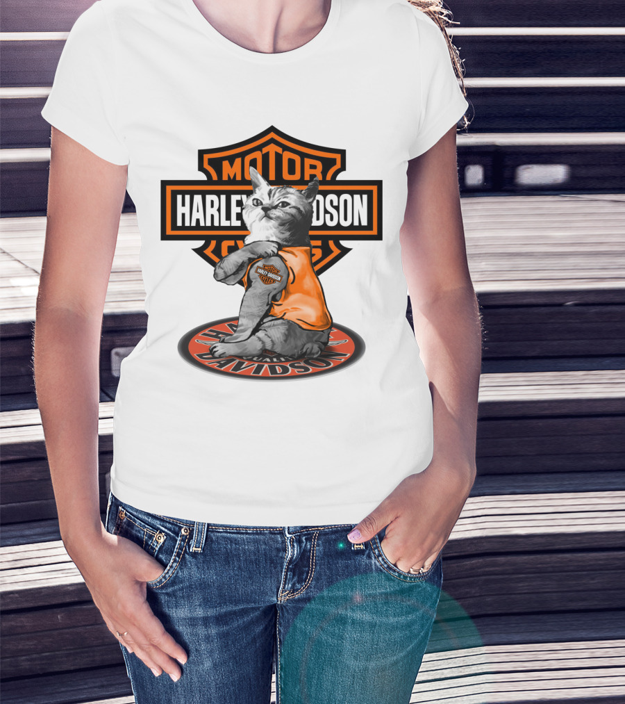 Harley Davidson Cat With Motorcycles T-Shirt