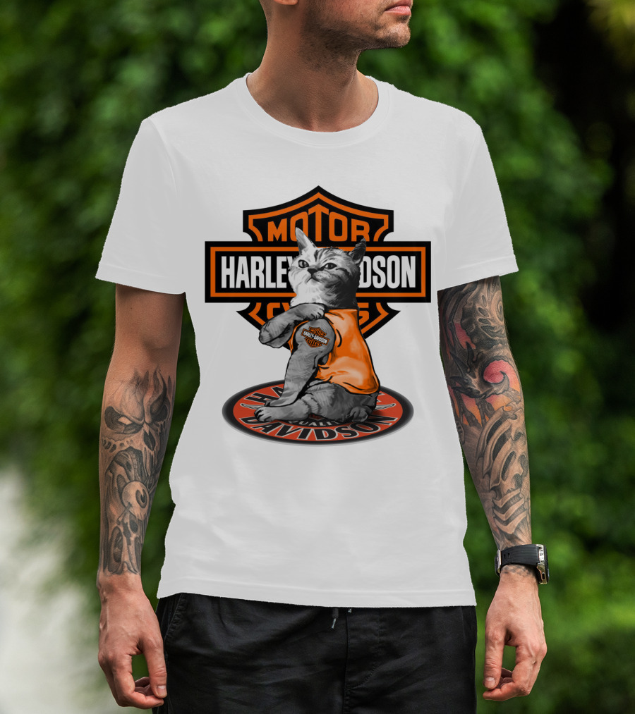 Harley Davidson Cat With Motorcycles T-Shirt