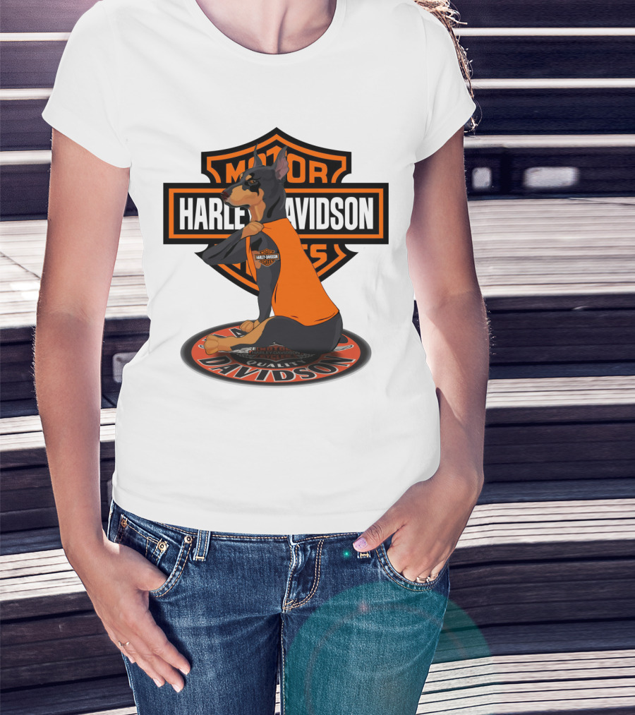 Harley Davidson Motorcycle Dobermann Sitting On T-Shirt
