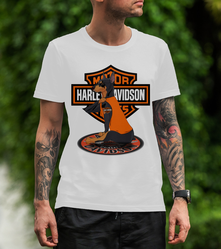 Harley Davidson Motorcycle Dobermann Sitting On T-Shirt