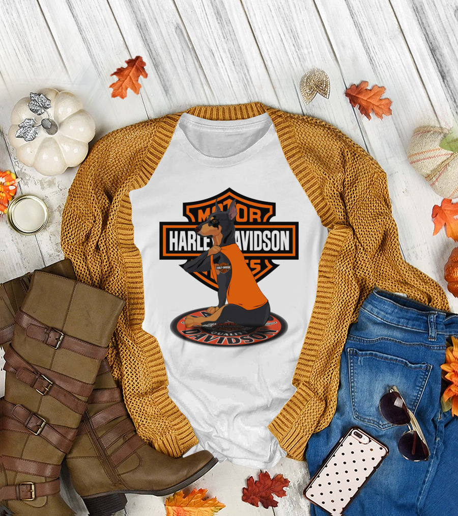 Harley Davidson Motorcycle Dobermann Sitting On T-Shirt
