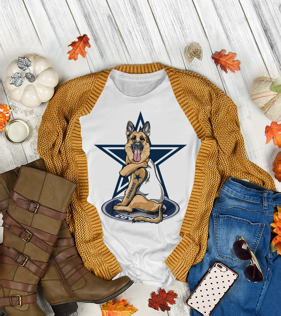 Cowboys Star with German Shepherd Football Fan Tattoo T-Shirt