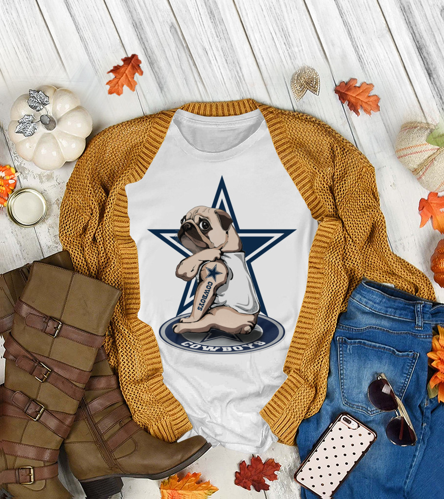 Cowboys Pug Star Logo Tattoo T-Shirt