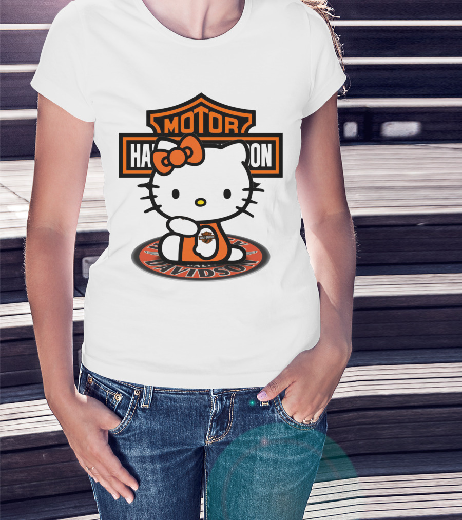 Harley Davidson Hello Kitty Motorcycles Logo Collaboration T-Shirt