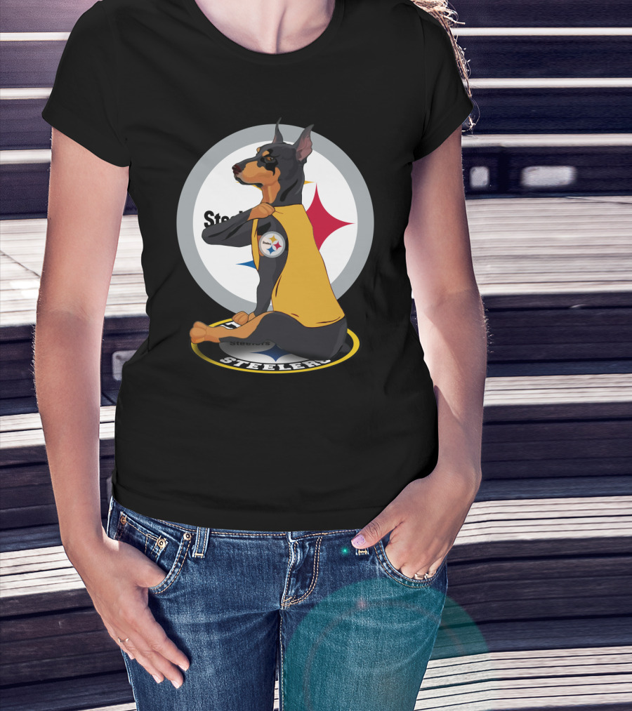 Steelers Dobermann Yellow Jersey With Steelmark Logo On Sports T-Shirt