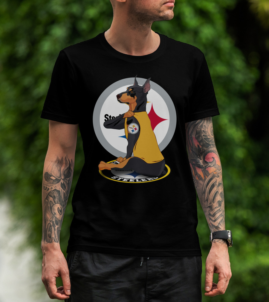 Steelers Dobermann Yellow Jersey With Steelmark Logo On Sports T-Shirt