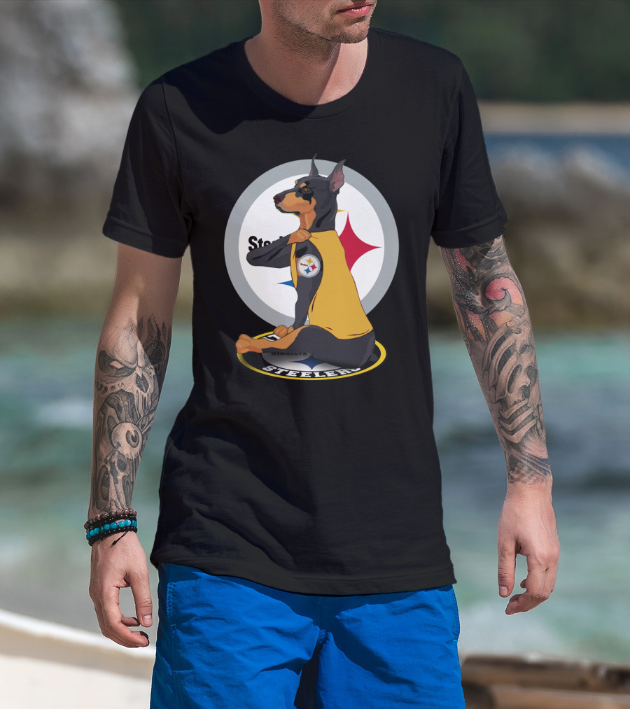 Steelers Dobermann Yellow Jersey With Steelmark Logo On Sports T-Shirt