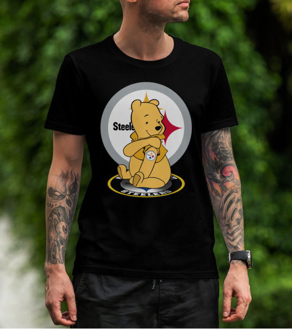 Pooh Steelers Logo Embrace With Iconic Football T-Shirt