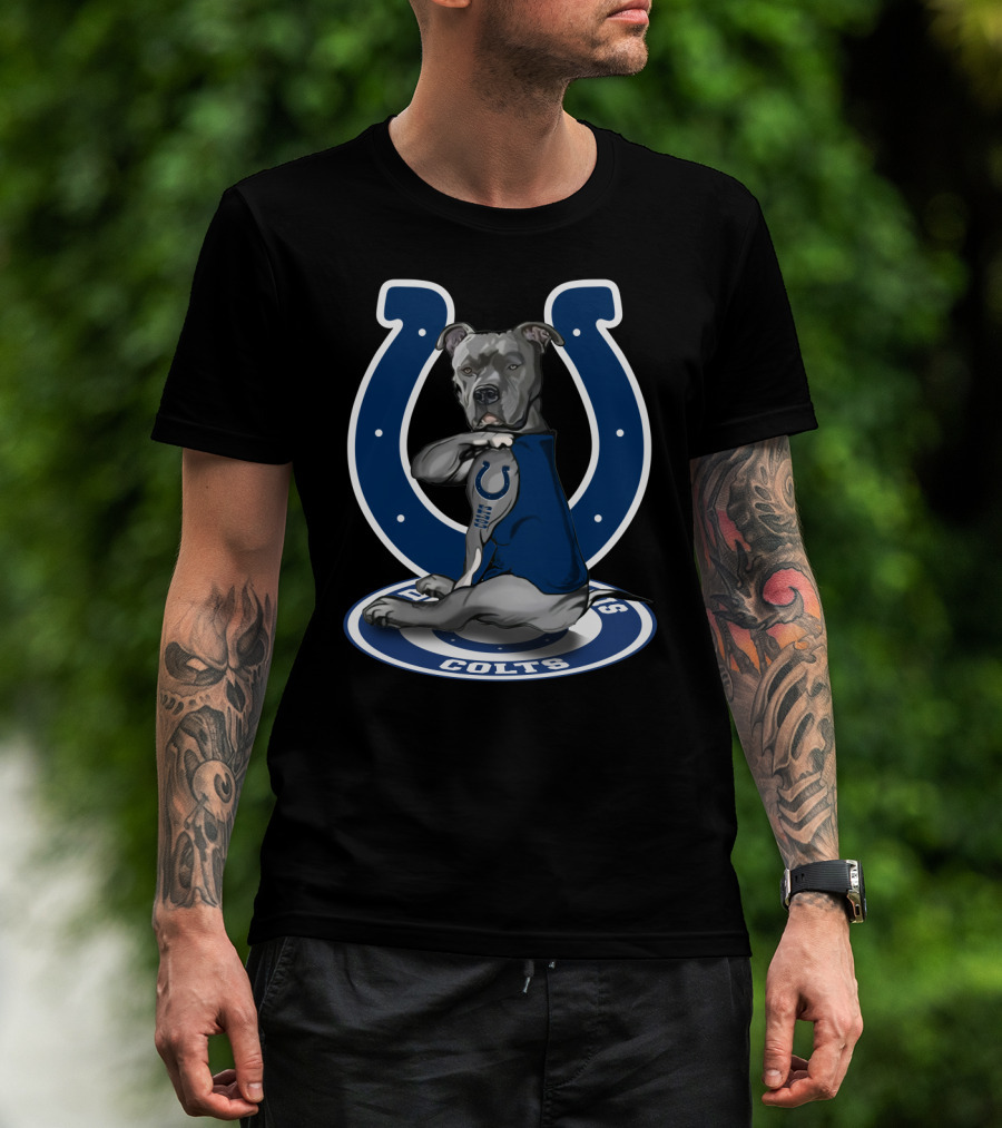 Indianapolis Colts Pitbull Mascot Featuring Iconic Horseshoe T-Shirt