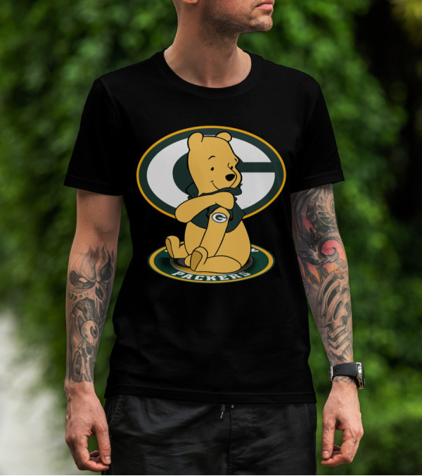 Pooh Green Bay Packers Crossover Football Bear T-Shirt