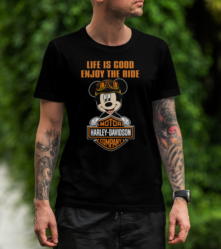 Life Is Good Enjoy The Ride Harley Davidson Mickey Mouse Motor Company T-Shirt