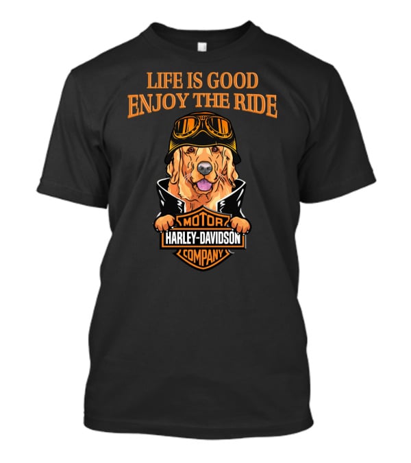 Life Is Good Enjoy The Ride Harley Davidson Golden Retriever Moto Style T-Shirt