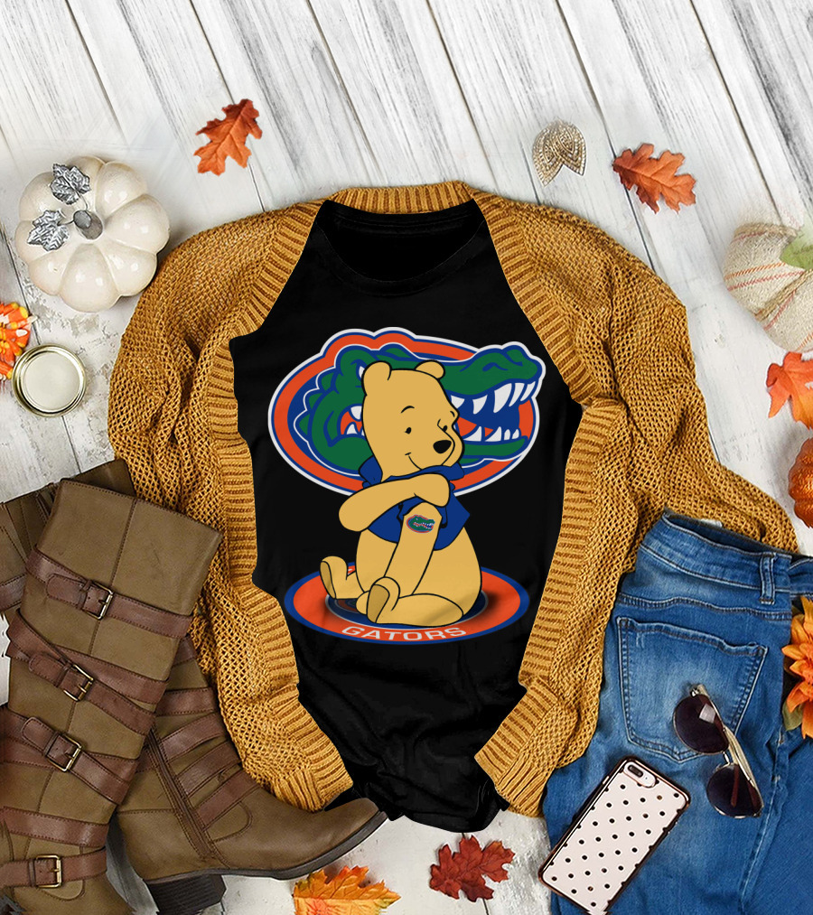 Pooh Wearing Florida Gators Blue Shirt with Gators Logo and Florida Gators Mascot T-Shirt
