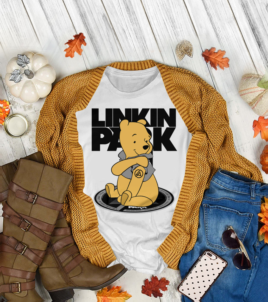 Linkin Park Pooh Bear Cuddling with Iconic T-Shirt
