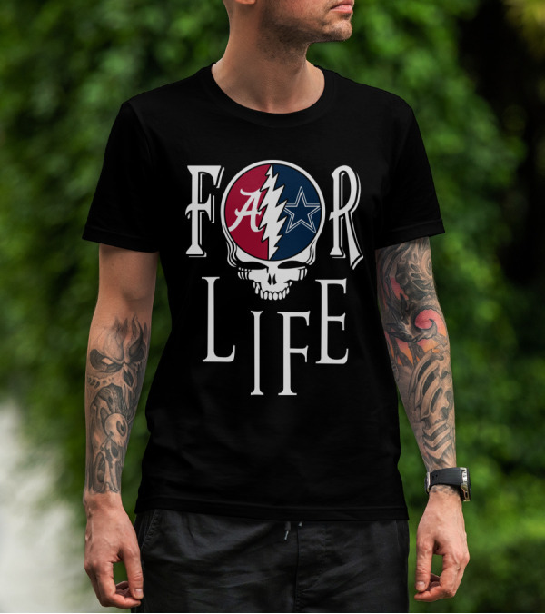 For Life Alabama Crimson Tide And Dallas Cowboys Fan Skull T-Shirt