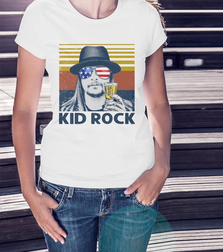 Kid Rock American Flag Sunglasses And Beer T-Shirt