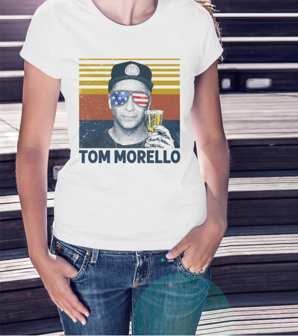 Tom Morello American Flag Sunglasses And Beer T-Shirt