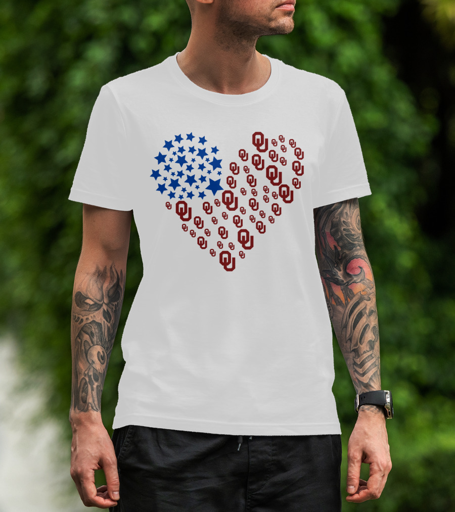 Heartflag Ncaa Oklahoma Stars And Ou Logos Usa Flag T-Shirt