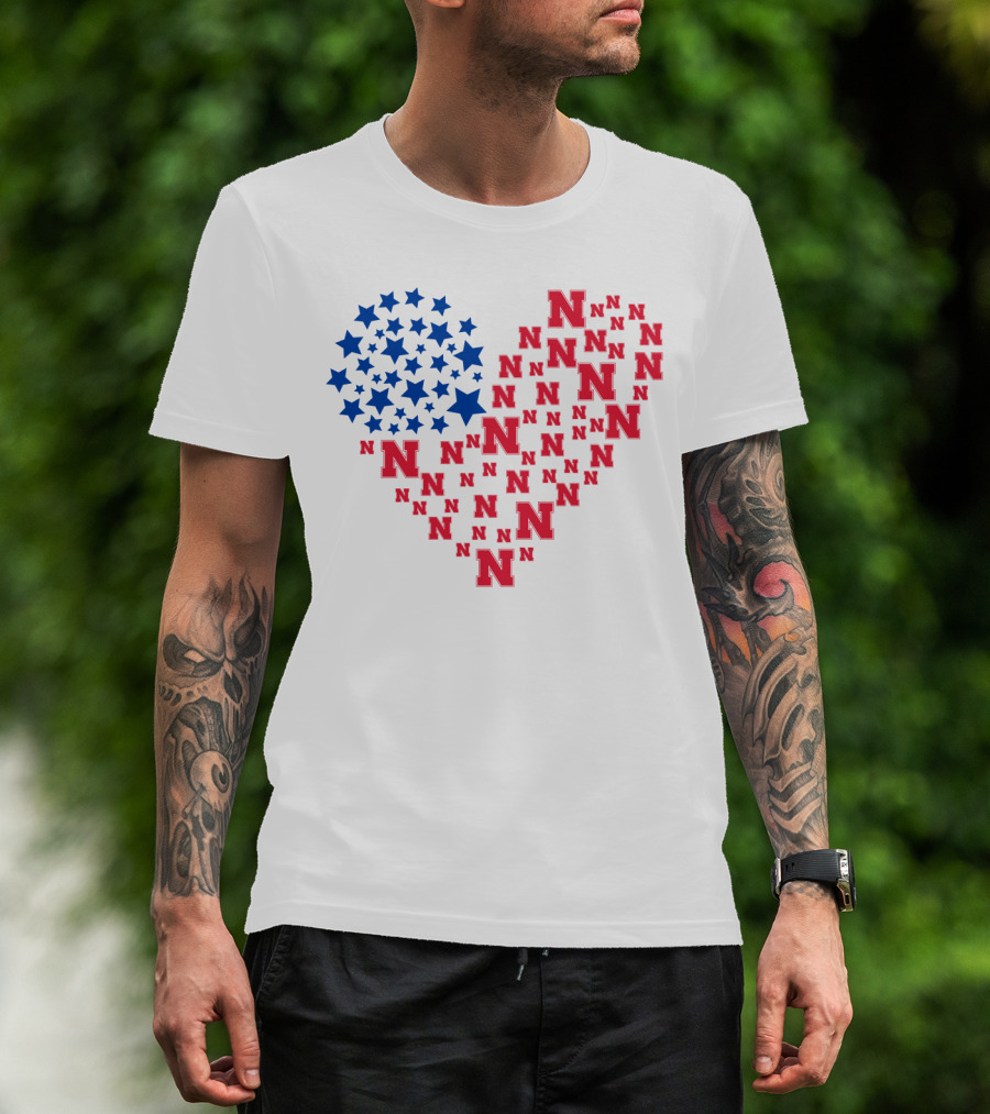 Heartflag Ncaa 19 Nebraska Red N Blue Stars T-Shirt