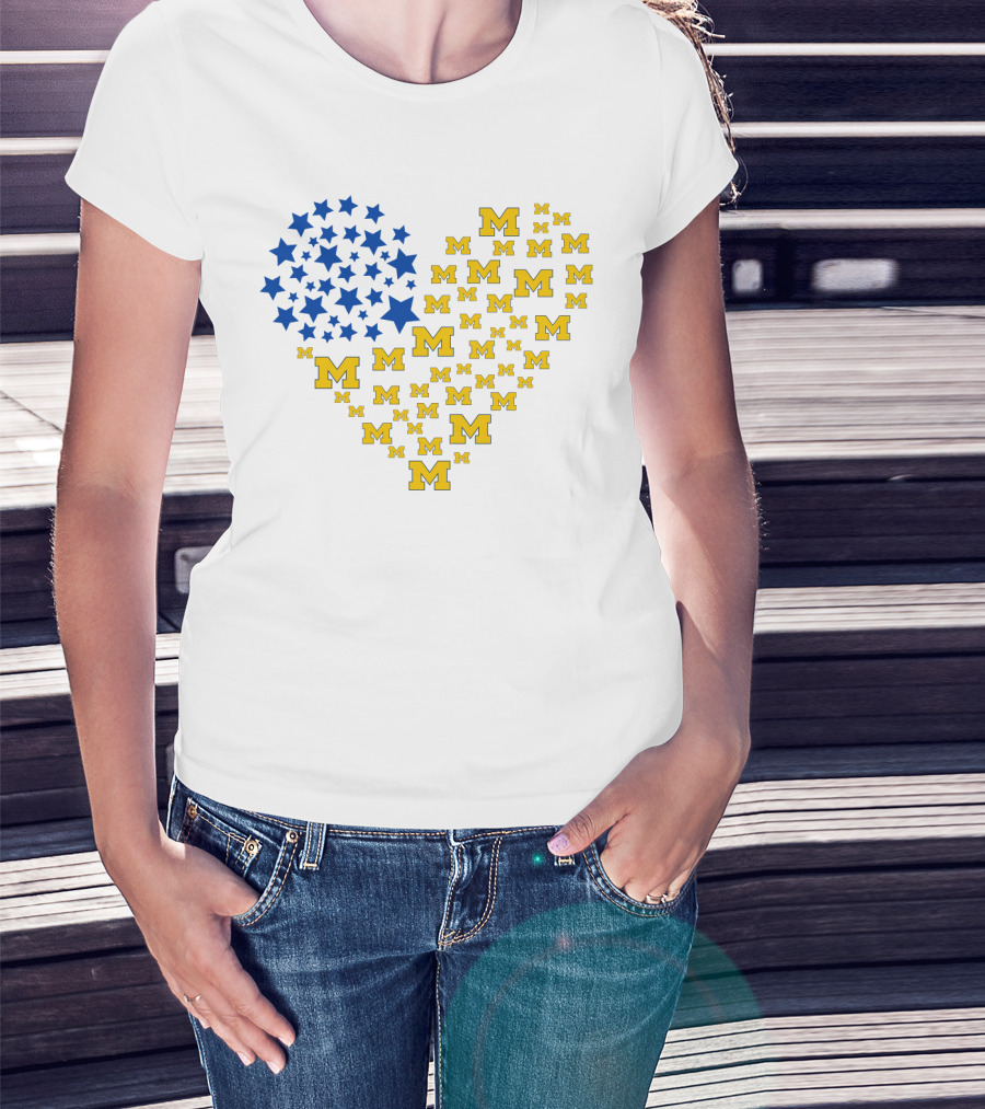 Heartflag Ncaa Michigan Wolverines M Emblem Star Heart T-Shirt