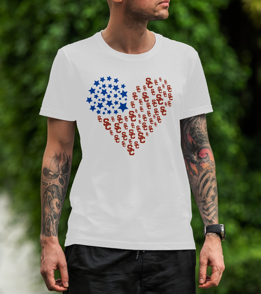 Usc Trojans Heart Flag Stars Ncaa T-Shirt