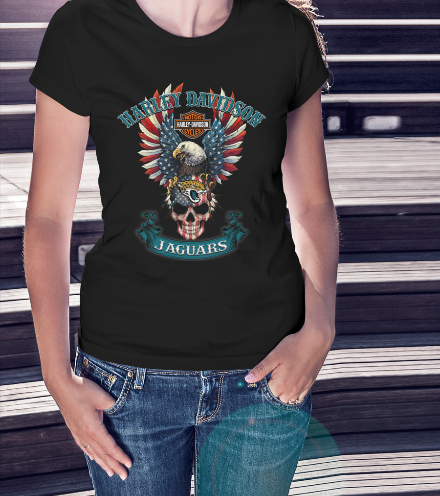 Harley Davidson Motor Cycles Jaguars Eagle Skull American Flag T-Shirt