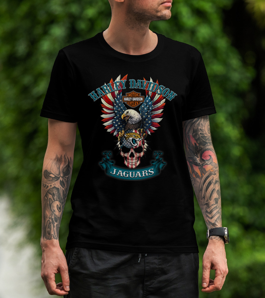 Harley Davidson Motor Cycles Jaguars Eagle Skull American Flag T-Shirt