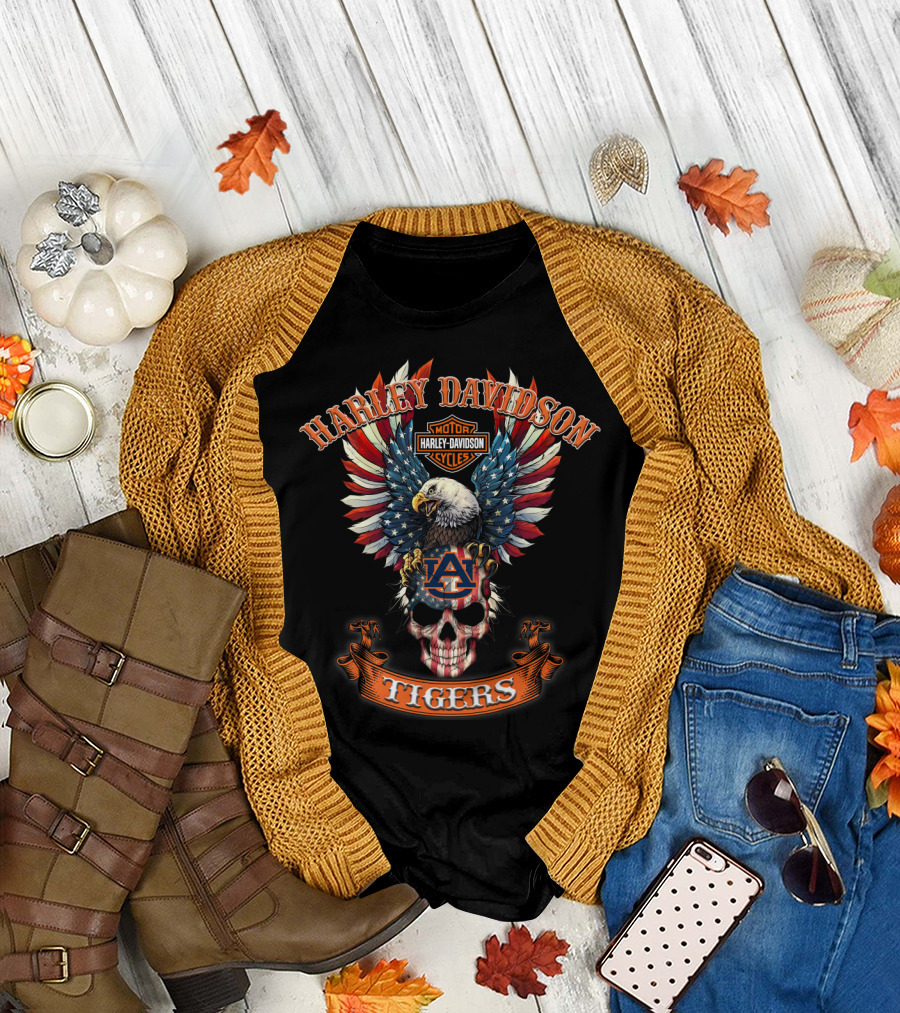 Harley Davidson Motor Cycles Eagle Auburn Tigers T-Shirt