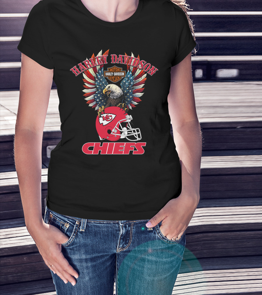 Harley Davidson Motor Cycles Chiefs Nfl Eagle Kansas City Helmet Flag T-Shirt
