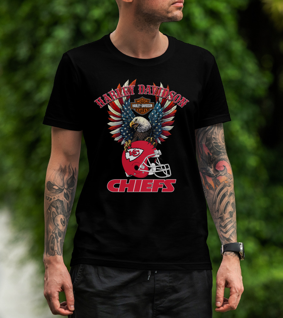 Harley Davidson Motor Cycles Chiefs Nfl Eagle Kansas City Helmet Flag T-Shirt