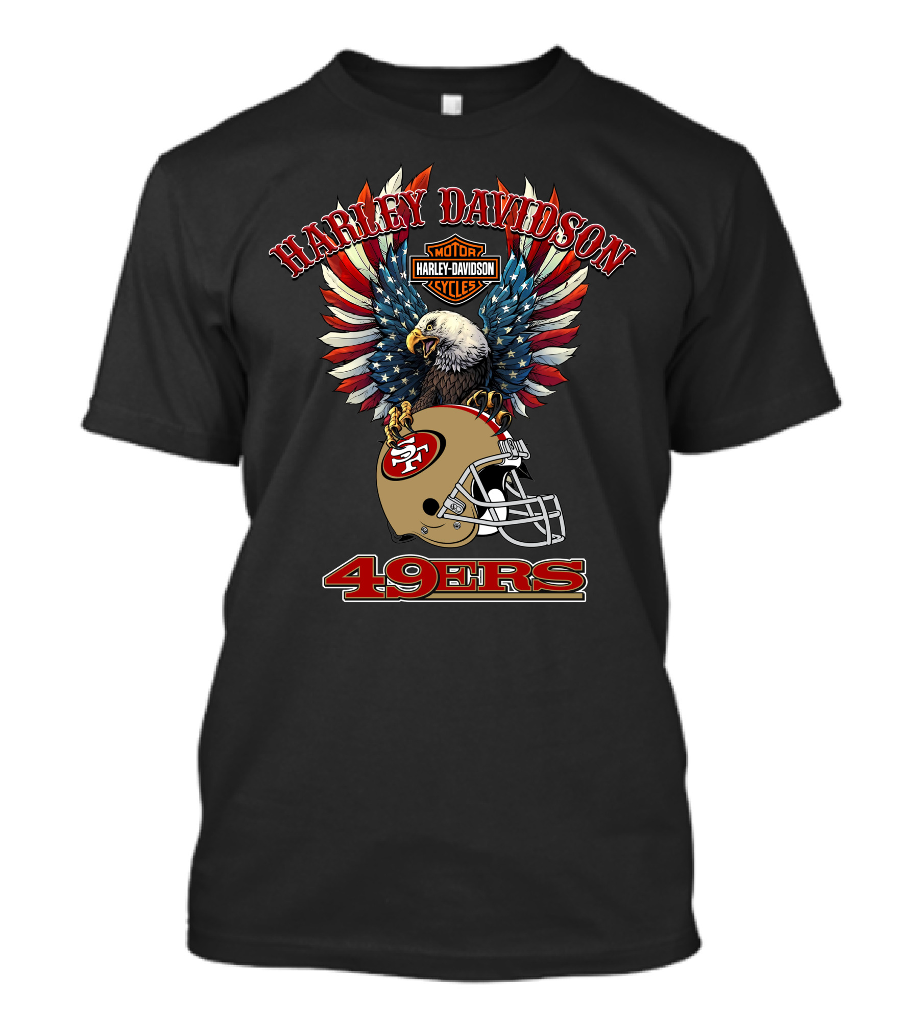 Harley Davidson Motor Cycles 49ers Nfl Bald Eagle Helmet T-Shirt