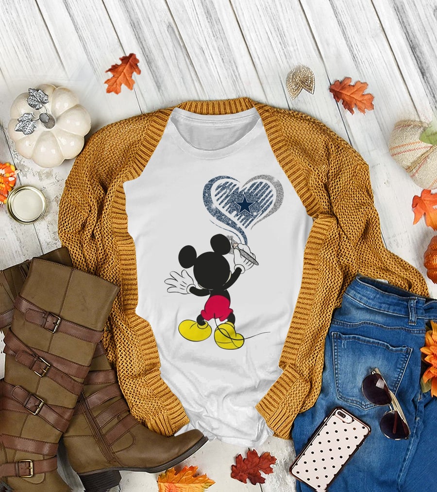 Mickey Painting Dallas Cowboys Heart Star T-Shirt