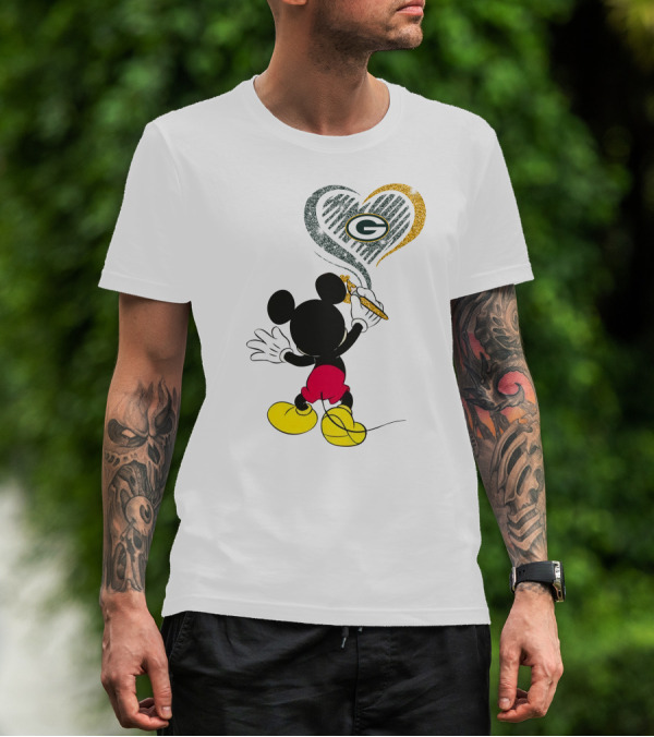 Mickey Mouse Painting Green Bay Packers Heart T-Shirt