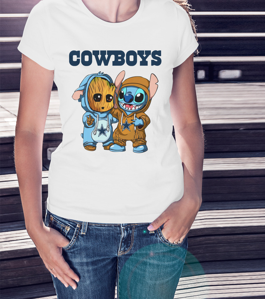 Cowboys Groot Stitch NFL Disney Collaboration T-Shirt