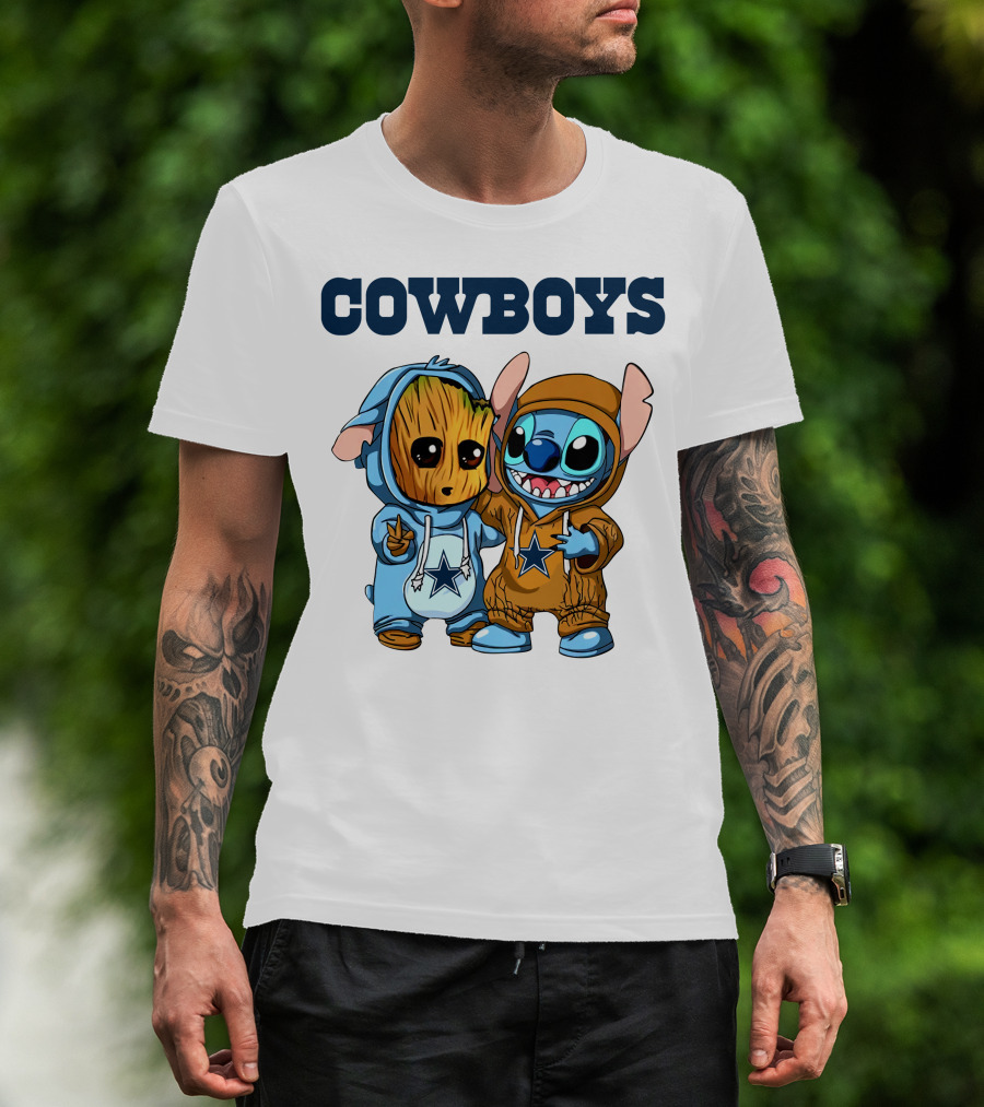 Cowboys Groot Stitch NFL Disney Collaboration T-Shirt