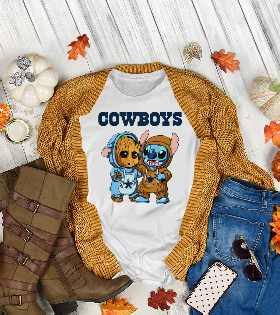 Cowboys Groot Stitch NFL Disney Collaboration T-Shirt