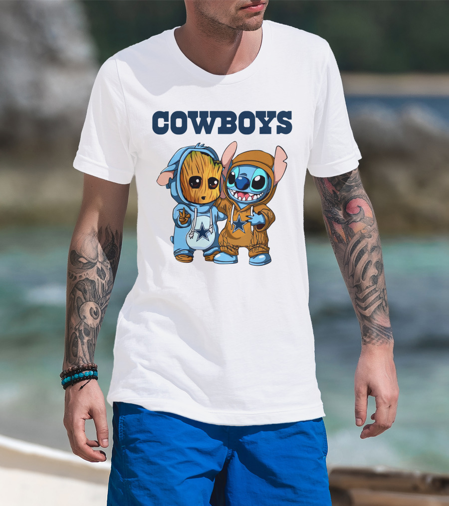 Cowboys Groot Stitch NFL Disney Collaboration T-Shirt