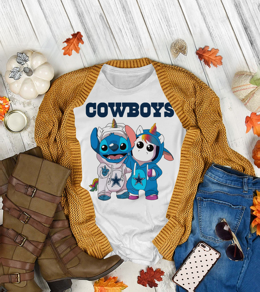 COWBOYS Stitch and Unicorn in Dallas NFL Team Hoodies T-Shirt