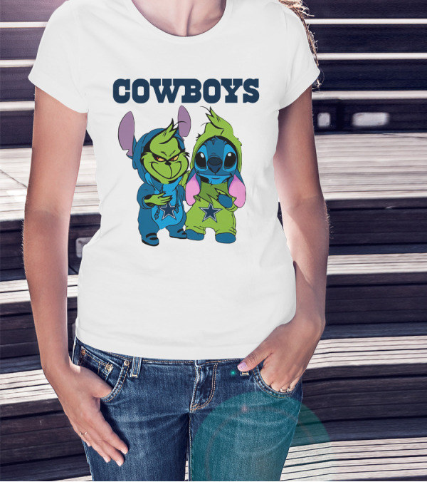 Cowboys Disney NFL Stitch Grinch Character Mashup T-Shirt
