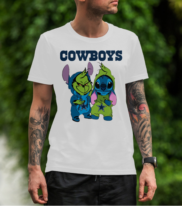 Cowboys Disney NFL Stitch Grinch Character Mashup T-Shirt
