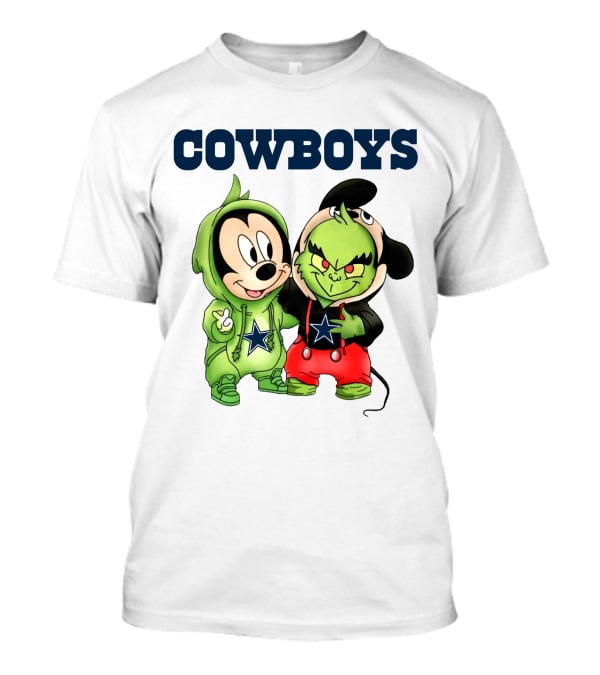 Cowboys Mickey Mouse And Grinch Collaboration Football Fan Style T-Shirt