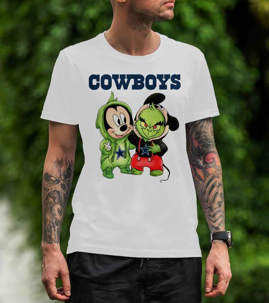 Cowboys Mickey Mouse And Grinch Collaboration Football Fan Style T-Shirt
