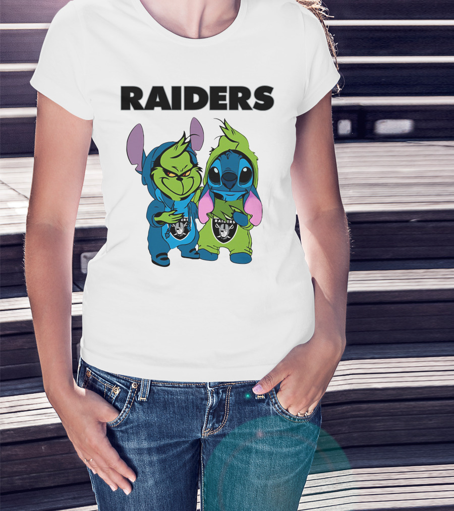 Raiders Grinch And Stitch Crossover T-Shirt