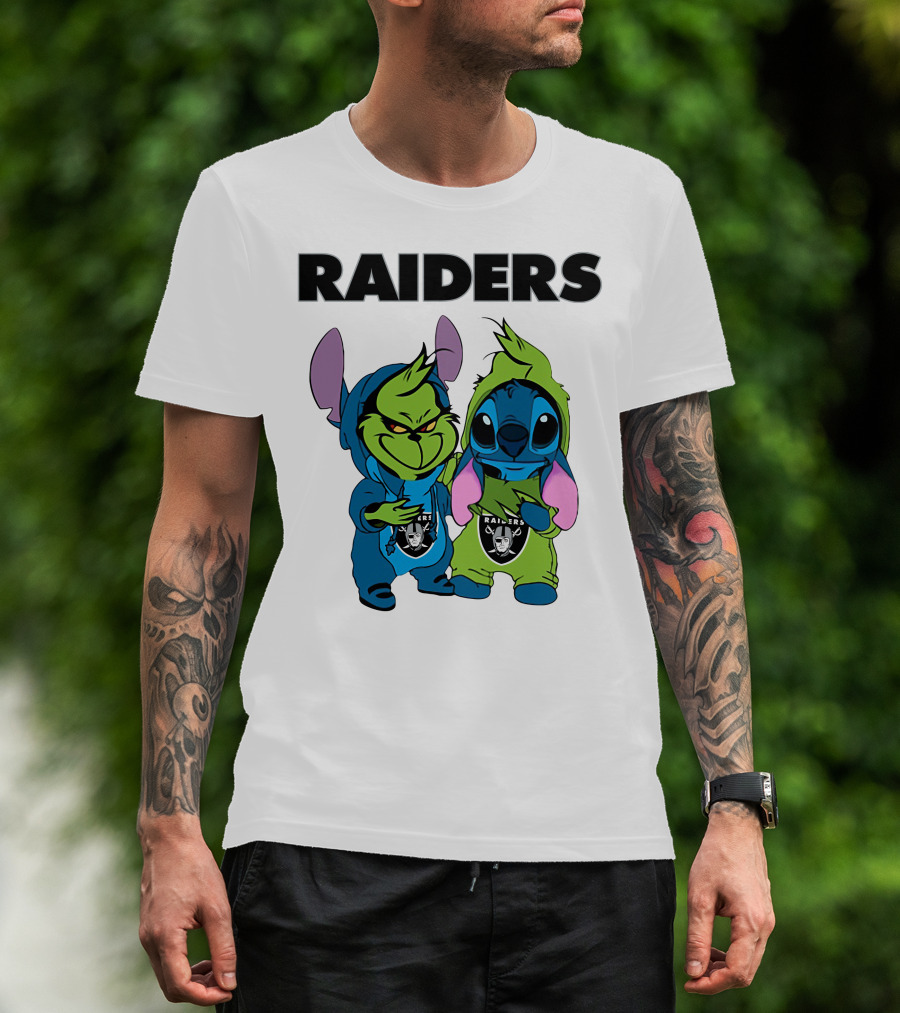 Raiders Grinch And Stitch Crossover T-Shirt