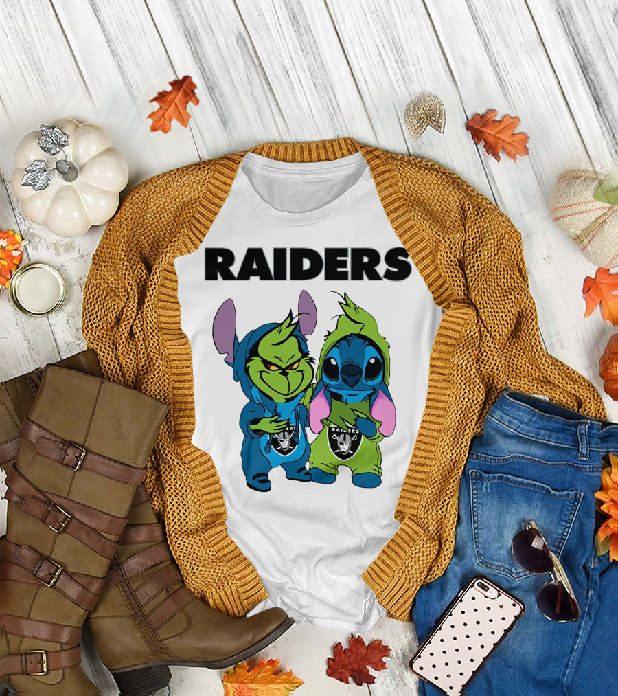 Raiders Grinch And Stitch Crossover T-Shirt