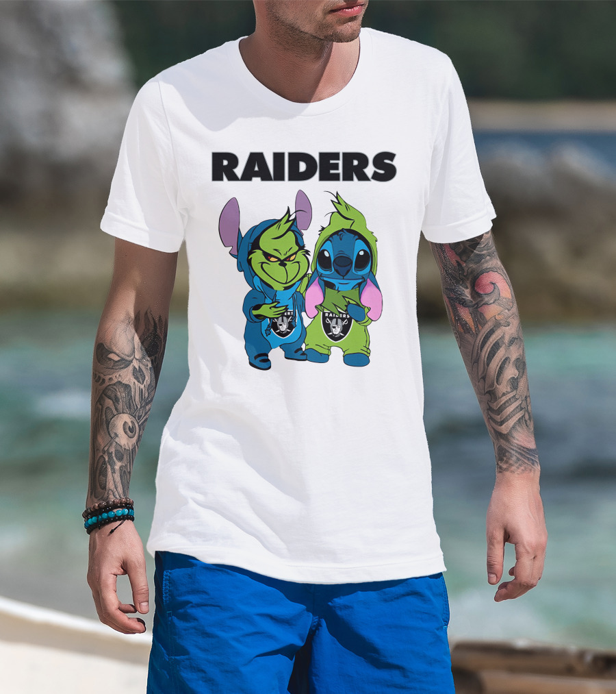 Raiders Grinch And Stitch Crossover T-Shirt