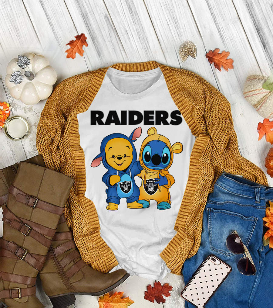 Raiders Pooh-Stitch Crossover Nfl Team Logos T-Shirt